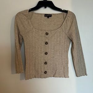 Beige Almost Famous Wool Quarter Length Sleeve Top